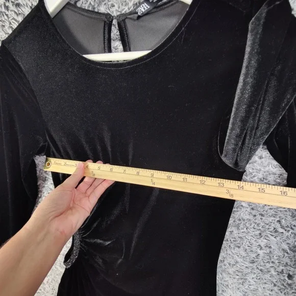 Zara Black Velvet Long Sleeve Mini Dress Womens Small Rhinestone Cutout Baddie - Picture 4 of 12